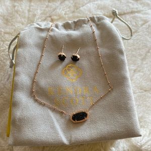 NEW Kendra Scott Rose Gold with black stone necklace and earring set
